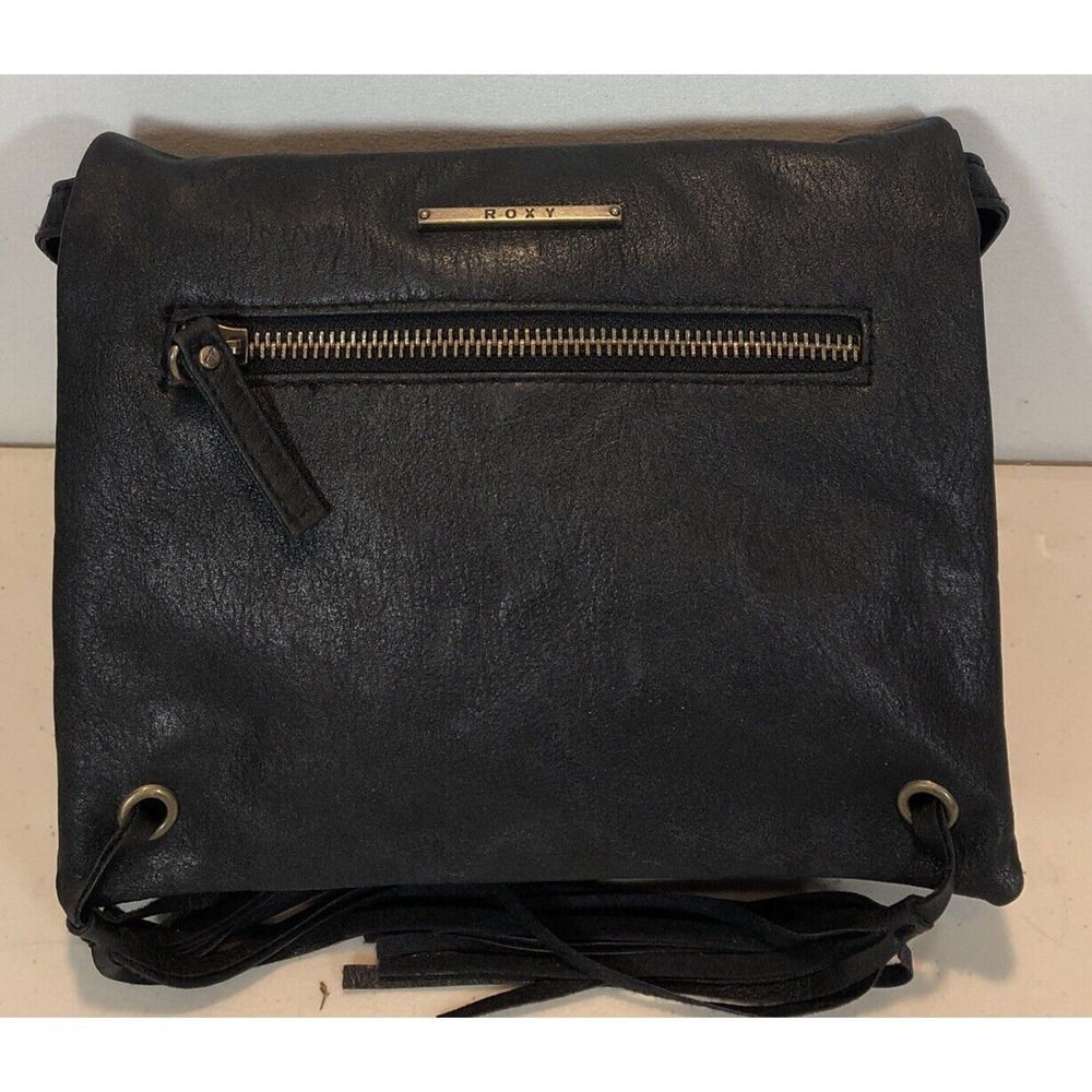 Roxy Vegan Leather Small Black Crossbody Purse Handbag With Fringe